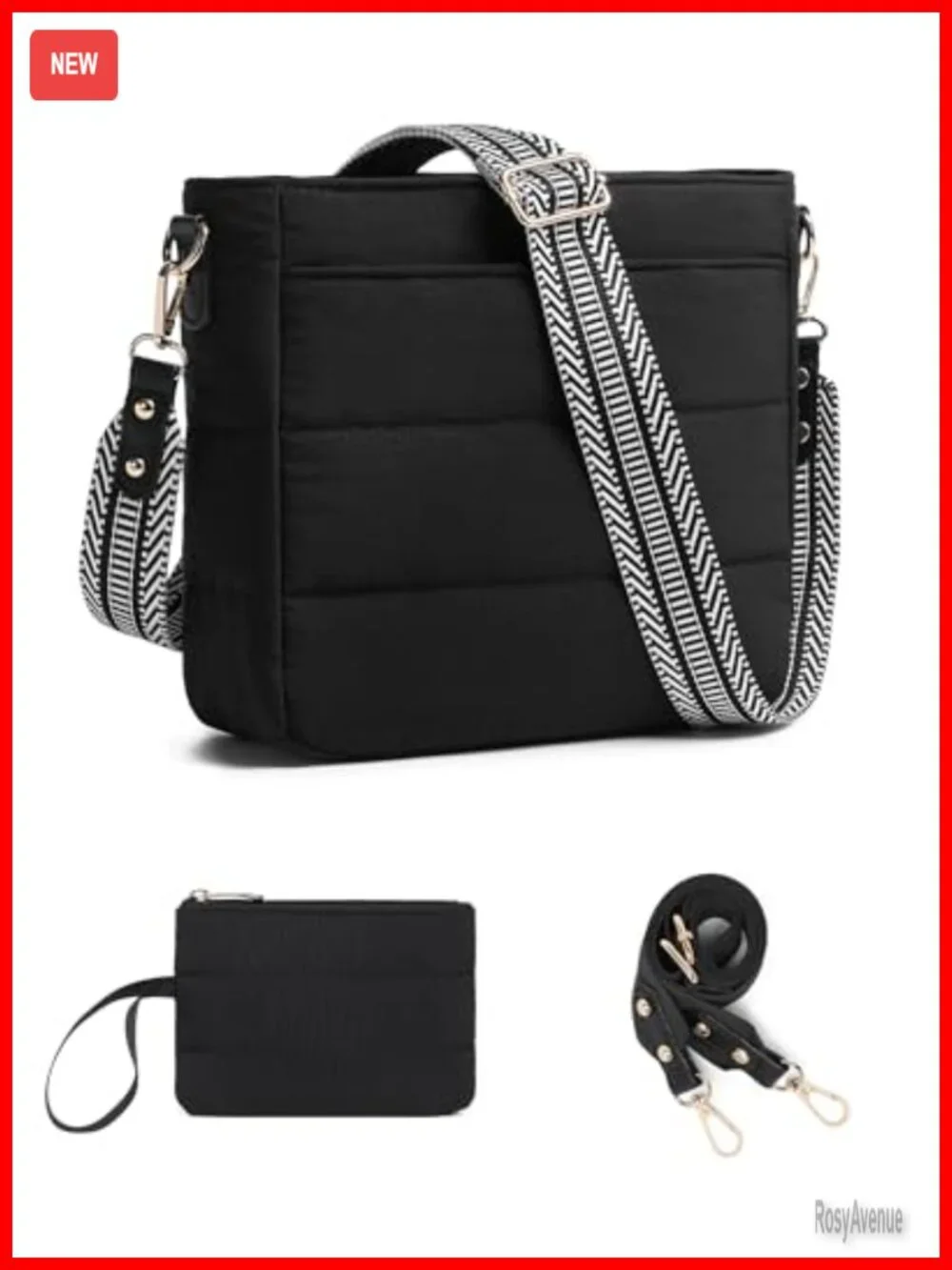 2-Piece Puffer Quilted Crossbody Shoulder Hobo Bag Set with Coin Wallet,